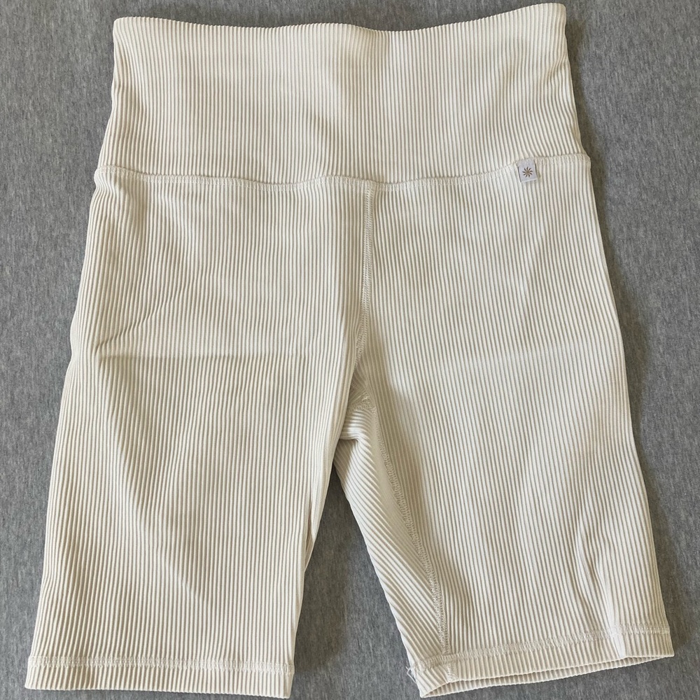 Athleta with Alicia Keys ribbed biker short, size M in cream